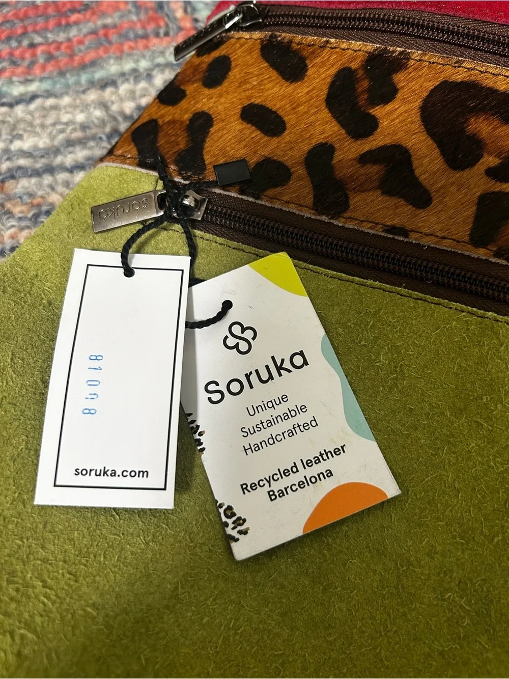 Soruka Louise suede leather Multi-Color Women's Backpack w/Leopard Accent NWT